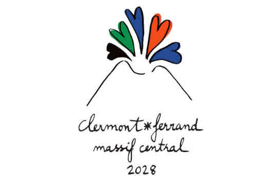 Logo le Volcamour de Clermont Massif Central 2028, signé Jean-Charlesde Castelbajac