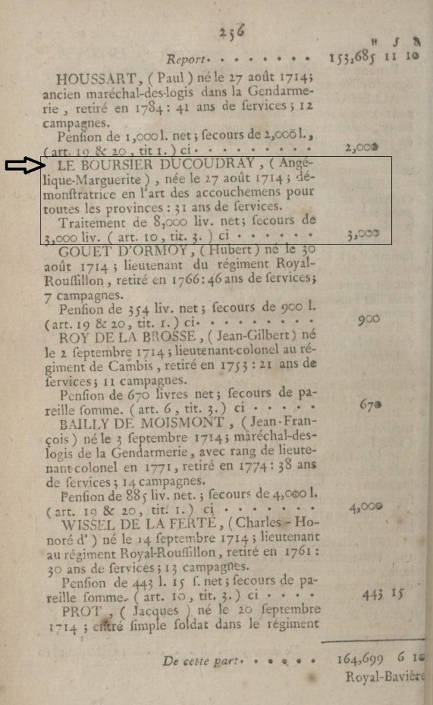 Mars 1791 – « Née le 27 août 1714, [...] 31 ans de services » et 3 000 livres © BnF