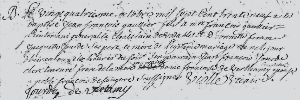 Jean-François Gauttier, baptisé à Vodable le 24 octobre 1739. © Mairie de Vodable