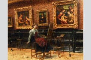 "Une copiste devant la Joconde au Louvre" peinture de Louis Béroud en vente de l'Ivoire Livre Tour 2025