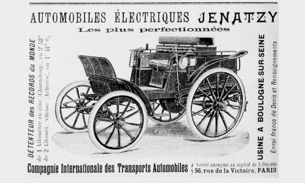 Jenatzy fait sa réclame. © Almanach des Sports, 1899, dir. Maurice Leudet, libr. Paul Ollendorff