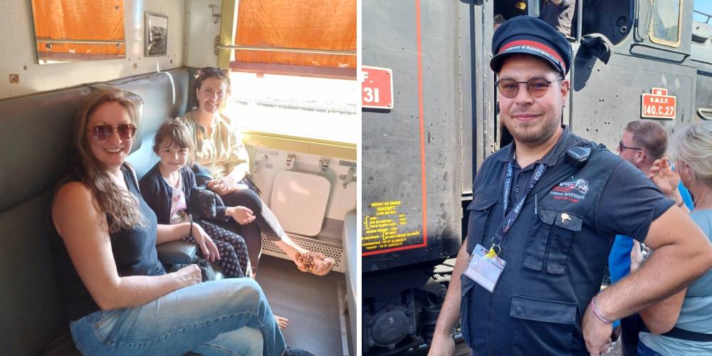 Passagères du Train des viaducs et Pdt de Train à Vapeur d'Auvergne / Photos P. Thivat