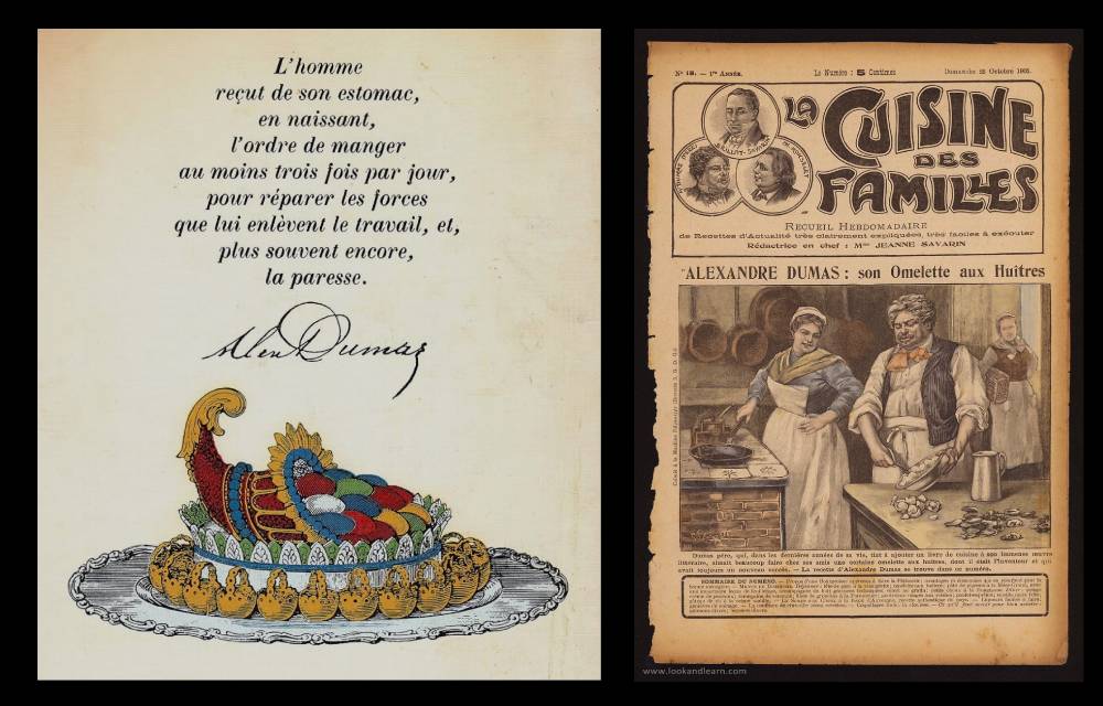 « [L]’ordre de manger »...
A. Dumas, Grand dictionnaire de cuisine (1873), éd. Tchou, 1965 - Coll. privée / A. Dumas aux manettes de son Omelette aux huîtres.
La Cuisine des familles, n° 18, 22 octobre 1905 - © Lookandlearn.com