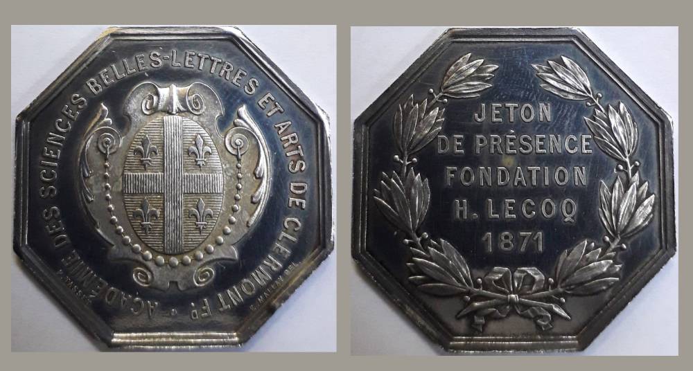 Un jeton de présence « académique », en argent. Coll. Académie des sciences, belles lettres et arts de Clermont Ferrand