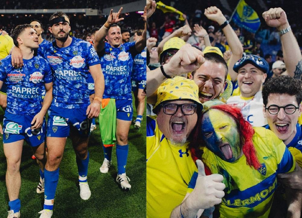 Joueurs à la fin du match à Toulouse et supporters en folie Photo ASM Rugby